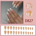 Unghie finte con farfalle luccicanti, punte French bianche e perle eleganti, modello D827 - Stile Perla Farfalla Francese Rosa Nude (Tipo Colla D827)