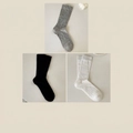 Pack of 3 thin mid-calf socks in grey black and white with vertical striped texture - 3 Pairs - Grey+Black+White