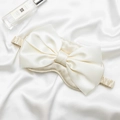 Elegant cream white silk sleep eye mask with oversized bow and elastic strap - Apricot