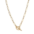 Minimalist gold stainless steel paperclip chain necklace with a classic toggle clasp - Gold