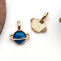 DIY Saturn shaped golden alloy pendant with blue enamel for handmade jewelry - Round Aero Earth Satellite (11965)
