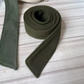 Dark green wool coat belt with decorative stitching shown in a rolled and flat style - Army Green