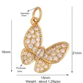 Detailed size chart of a 3D butterfly charm pendant with white cubic zirconia - Creamy White L352665