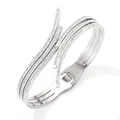 Elegant silver triple-layered stainless steel bangle with pavé-set sparkling crystals - Silver (PAS895)
