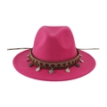 Magenta Tibetan wool fedora hat with ethnic woven band and vintage silver pendants - 58cm / Rose Red