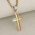Minimalistische tweekleurige roestvrijstalen kruis hanger met gouden doos ketting - Goud en Zilver