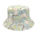 Detail of blue and yellow abstract print bucket hat with reinforced stitched brim - M (56-58cm) / Blue Yellow Grey Abstract Print (6#)