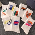 White mid-calf athletic cotton socks with vibrant graffiti prints and ribbed cuffs - 8 Pairs (Styles 1-6, 11, 15)
