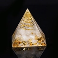 Resin pyramid with white crystal chips, gold foil, and a metal copper coil spiral - White Crystal