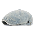 Retro hellblaue gewaschene Denim Baskenmütze mit verstellbarer Metallschnalle - Vintage Hellblau