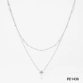 Double layer silver necklace with natural pearls and a small star pendant detail - Silver Necklace (PD1438)
