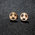 Polished gold soccer ball stud earrings with hollow design on black background - Football / Rose Gold