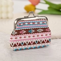 Aztec geometric pattern coin purse with metal clasp in pink blue and brown tones - 3009-4# Coffee Pink Tribal