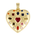 Detail of a gold heart pendant featuring colorful zircon stones in various geometric cuts - Pendant 3: Colorful Stone Heart (Gold)