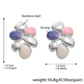Irregular petal stainless steel earrings with purple and pink enamel drip finish - Steel Colorful Pink White Blue (F371)