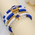 8pcs royal blue and gold baseball clay bead bracelet set with Game Day heart charms - SY0717-1 Royal Blue White Gold Multilayer Set