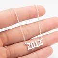 Custom silver stainless steel birth year 2012 pendant necklace with fine link chain - 2012 / Steel