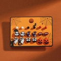 Detail of Halloween stud earring set with pumpkin, ghost, and cat motifs in enamel finish - DE8805