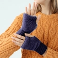 Women's fingerless winter gloves in deep purple plush knit for typing and warmth - Plush Style-Half Finger / Dark Blue