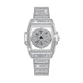 Reloj tonneau plateado para mujer con pavé de diamantes y esfera de flores giratorias - Plateado