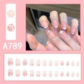 Unghie finte rosa e bianche con fiamme e pois, set corto e rotondo da 24 pezzi - Stile Tondo Pois Fiamma Rosa Bianco (A789)
