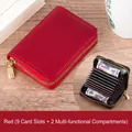 Red lychee pattern leather card holder with 9 slots and secure gold zipper closure - 9 Card Slots + 2 Multi-functional Slots / Red