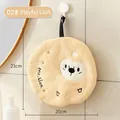 Beige coral fleece hanging hand towel featuring a cute lion embroidery design - Naughty Lion / Beige