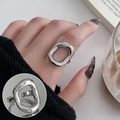 Minimalist silver-toned adjustable irregular open ring with a polished hollow geometric design - Streamline Geometric Hollow
