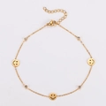Goldenes Fußkettchen mit Smileys und Kristallbesatz, verstellbar mit Karabiner - Smiley-Gesicht mit Strass-Stil / Gold