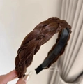 Braided fishtail headband in dark brown synthetic fiber with natural texture - Five-Strand Braid / Five-Strand Light Brown