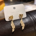 Elegant gold fox drop earrings with cat eye stones on a classic jewelry display card - 42# Gold Cute Fox Earrings
