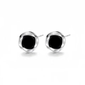 Silver punk twist stud earrings with black circular inlay for a hip-hop street style look - Mobius Studs Pair / Black & Silver