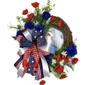 Patriotic USA Independence Day wreath with red white blue flowers and burlap bow - Style 5