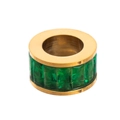 Macro shot of gold cylinder pendant featuring green square-cut baguette zircons - Green Ring