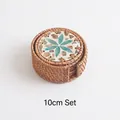 10cm set of rattan coasters with blue shell flower inlay and storage holder basket - Dazzling Blue Flower Set of 6 (10cm)