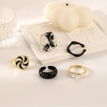 Elegant 5-piece titanium steel ring set with marble resin and gold crown designs - J649-Black White Marble 5-Piece Set