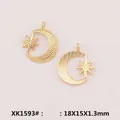 Golden hollow star and moon alloy charms for jewelry making measuring 18x15mm - XK1593#