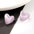 Detailed view of polished light purple resin heart earrings on minimalist background - Light Purple (Z-367)