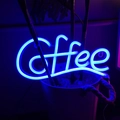Blue LED neon coffee sign for wall decor in bars or cafes with bright luminous glow - Blue