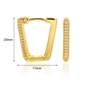 Detail showing gold geometric hoop earrings with zircon inlay, size 20mm by 17mm - Gold Trapezoid Pave Zircon (E4917)
