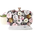 Floral sequin evening clutch bag in black with colorful 3D flowers and metal clasp - Black