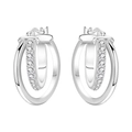 Boucles d'oreilles créoles S925 argent avec double anneau serti de zircones - Double Créole en Croix 4237