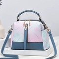 Pink blue gradient floral crossbody pillow bag with litchi grain texture and gold hardware - Blue