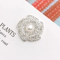 Macro shot of silver zinc alloy flower accessory with sparkling rhinestones and pearl - Alloy / Silver Base White (Pearl Flower)