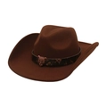 Classic dark brown felt cowboy hat with wide brim and vintage leopard metal buckle - Coffee (With Leopard Band)