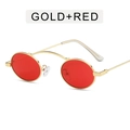 Vintage oval sunglasses with gold metal frame and red lenses in a 45-degree angle view - Gold Frame Red Lenses