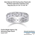 Elegance 925 sterling silver moissanite ring with 15 pieces 4.5CT round cut stones - R13948+gra/black Card / US Size 7 / Circumference 54.3mm