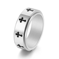 Anello rotante da uomo con croce nera in acciaio inossidabile lucido stile punk - US 6 / Argento