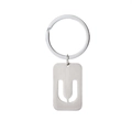Silver brushed metal military tag keychain with creative hollow letter U design - Letter U
