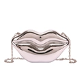 Silver metallic lip-shaped evening clutch bag with high-gloss mirror finish and chain strap - Silver